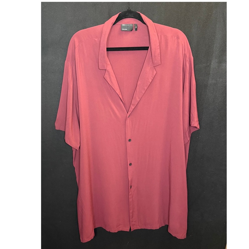 ASOS Design 2XL Camp Collar Button Down Shirt Maroon Viscose Casual